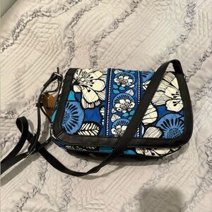 Vera Bradley Blue and Black Crossbody Bag with Floral Design